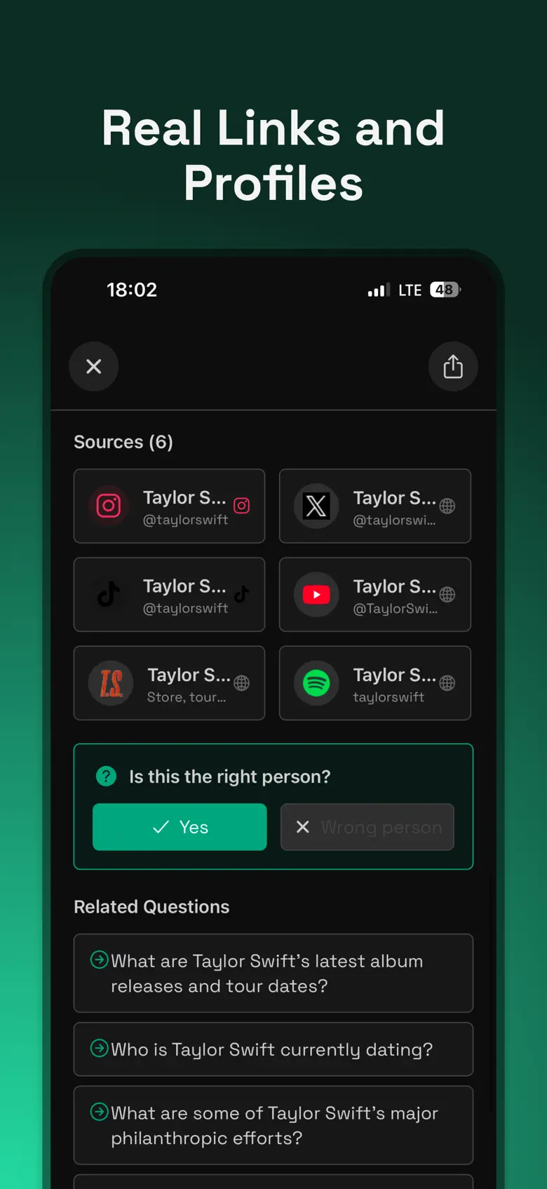 Real links and profiles
