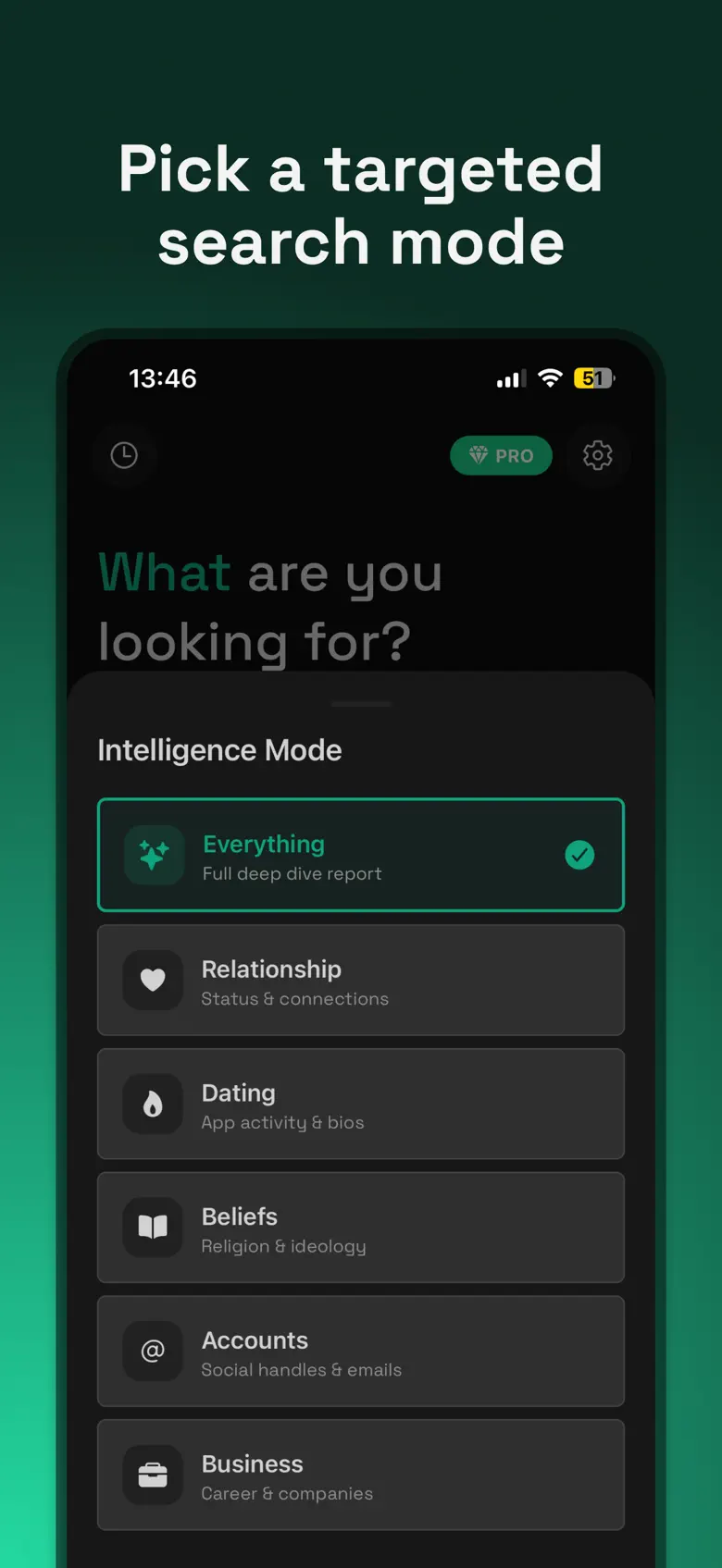 Pick a targeted search mode